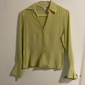 100% Silk Lime Button-Down Blouse
